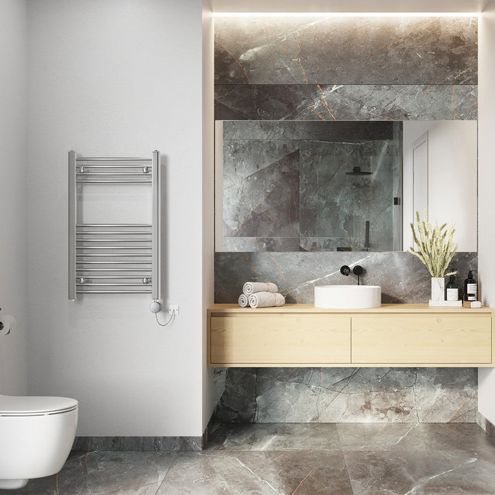 Zennor - Chrome Electric Towel Rail H800mm x W500mm Straight 200w Thermostatic