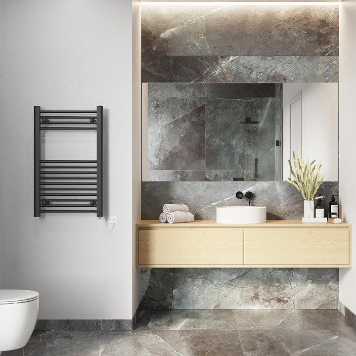 Zennor - Black Electric Towel Rail H800mm x W500mm Straight 300w Standard