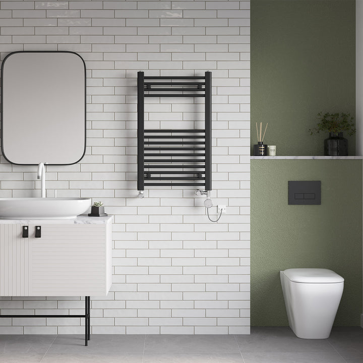 Zennor - Black Dual Fuel Towel Rail H800mm x W500mm Thermostatic - Straight