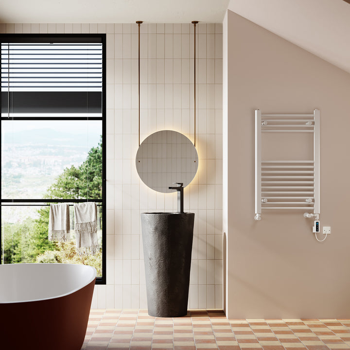 Zennor - White Dual Fuel Towel Rail H800mm x W500mm Thermostatic WIFI - Straight