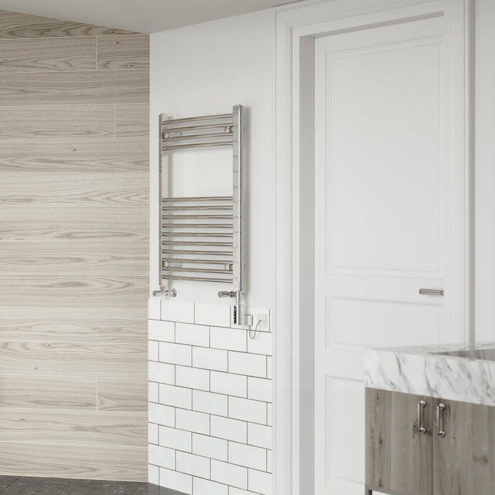 Zennor - Chrome Dual Fuel Towel Rail H800mm x W600mm Thermostatic WIFI - Curved