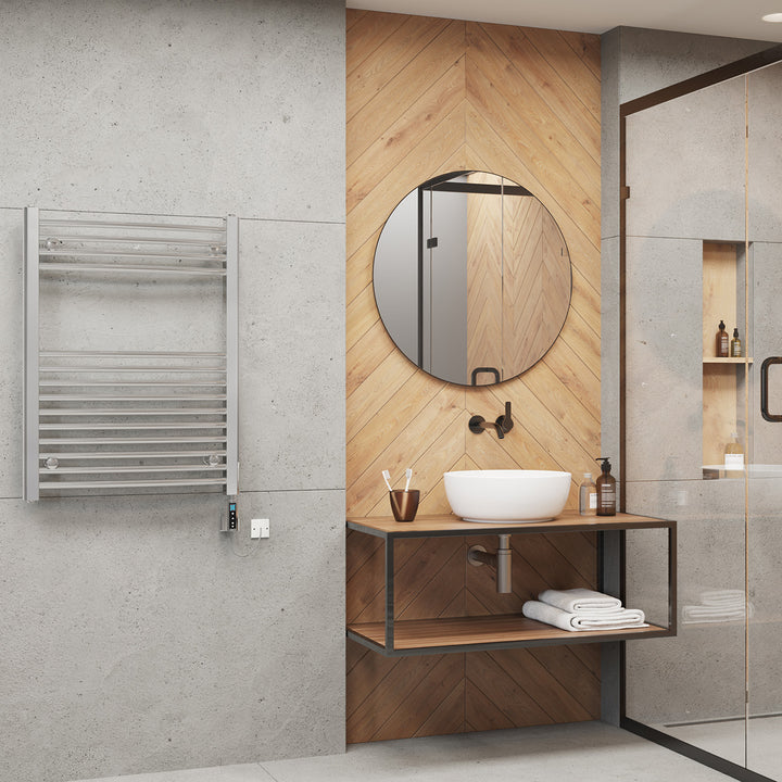 Zennor - Chrome Electric Towel Rail H800mm x W600mm Curved 200w Thermostatic WIFI