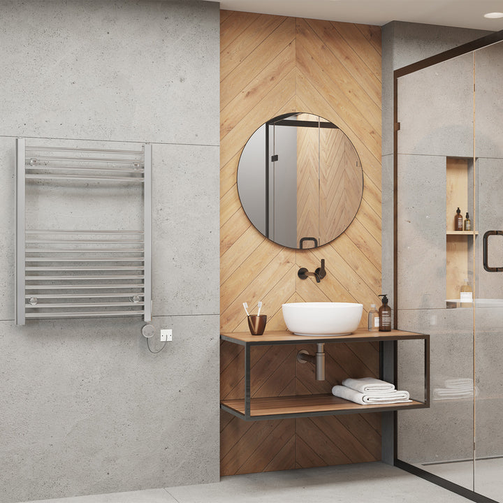 Zennor - Chrome Electric Towel Rail H800mm x W600mm Curved 200w Thermostatic