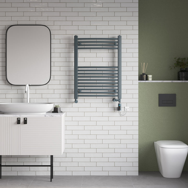 Zennor - Anthracite Dual Fuel Towel Rail H800mm x W600mm Thermostatic WIFI - Curved