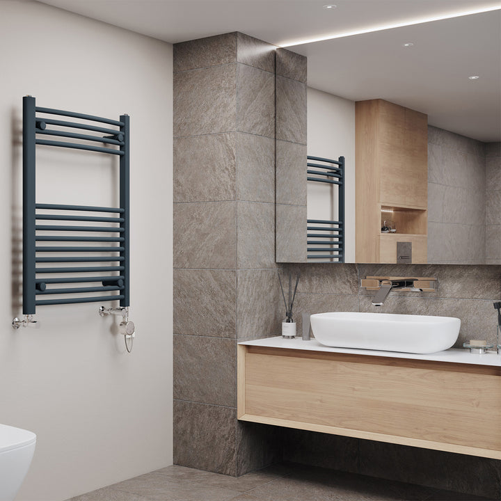 Zennor - Anthracite Dual Fuel Towel Rail H800mm x W600mm Thermostatic - Curved