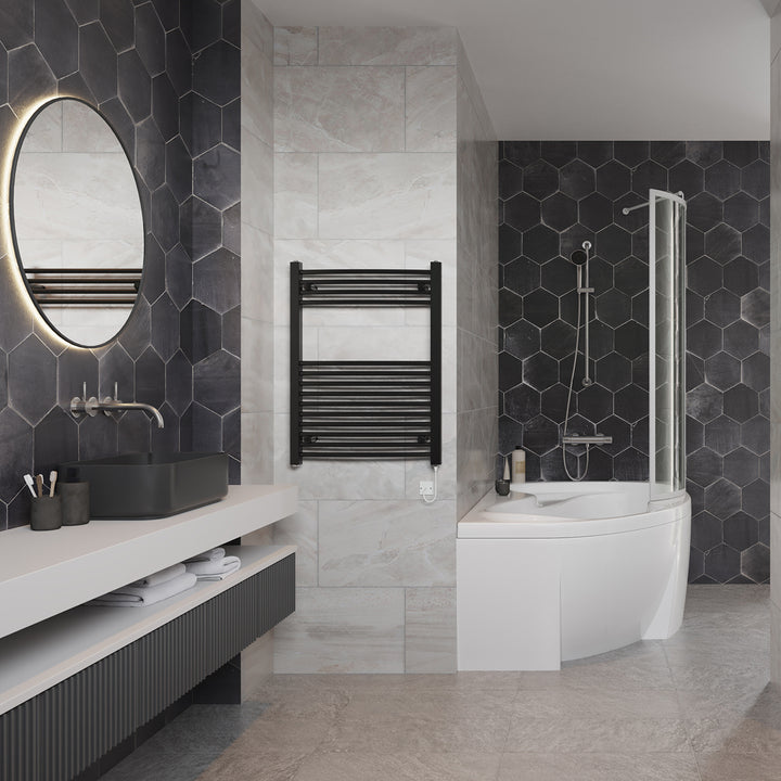 Zennor - Black Electric Towel Rail H800mm x W600mm Curved 400w Standard