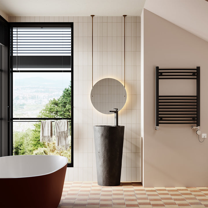 Zennor - Black Dual Fuel Towel Rail H800mm x W600mm Thermostatic - Curved