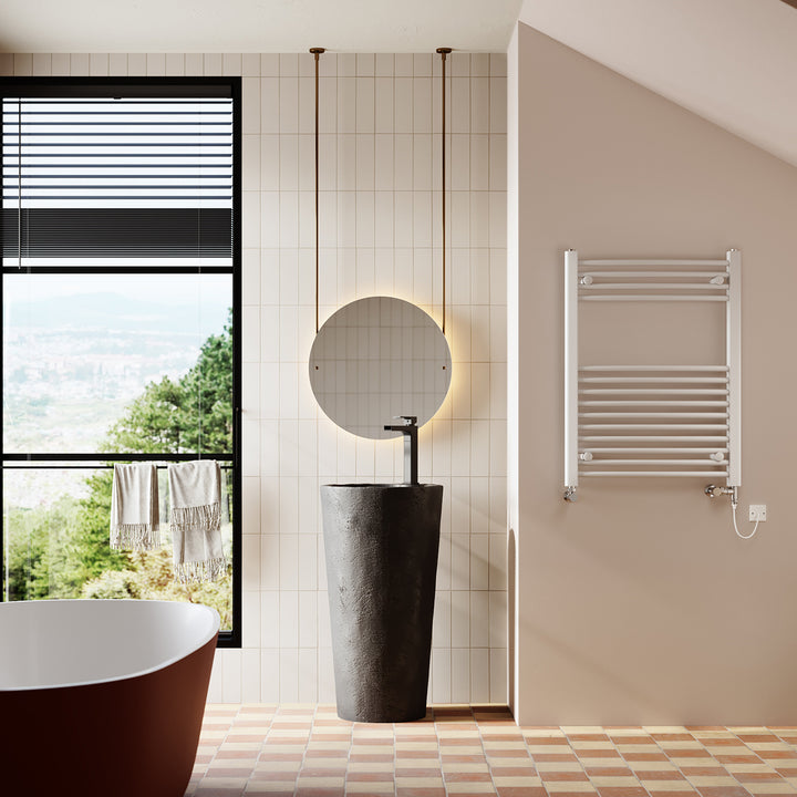 Zennor - White Dual Fuel Towel Rail H800mm x W600mm Standard - Curved