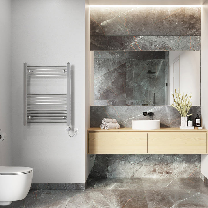 Zennor - Chrome Electric Towel Rail H800mm x W600mm Straight 200w Thermostatic