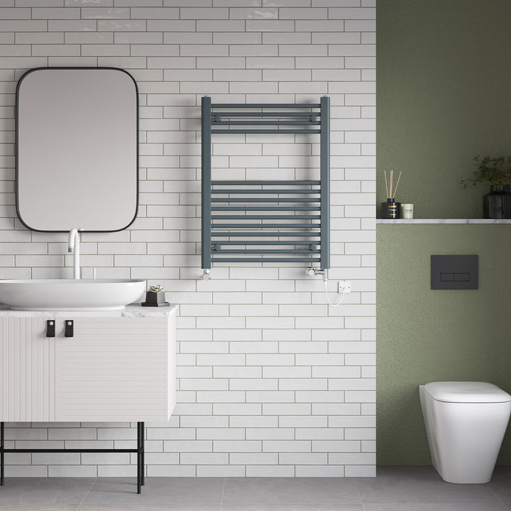 Zennor - Anthracite Dual Fuel Towel Rail H800mm x W600mm Standard - Straight