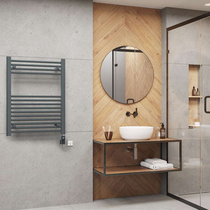 Zennor - Anthracite Electric Towel Rail H800mm x W600mm Straight 400w Thermostatic WIFI