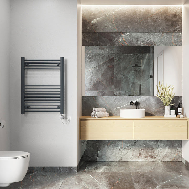 Zennor - Anthracite Electric Towel Rail H800mm x W600mm Straight 400w Thermostatic