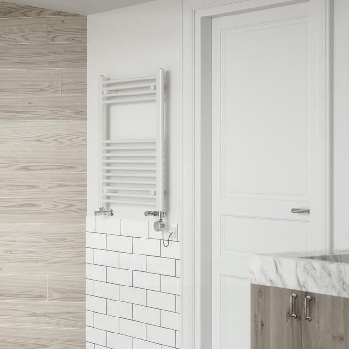 Zennor - White Dual Fuel Towel Rail H800mm x W600mm Thermostatic - Straight