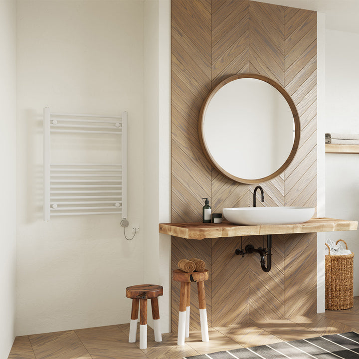 Zennor - White Electric Towel Rail H800mm x W600mm Straight 400w Thermostatic