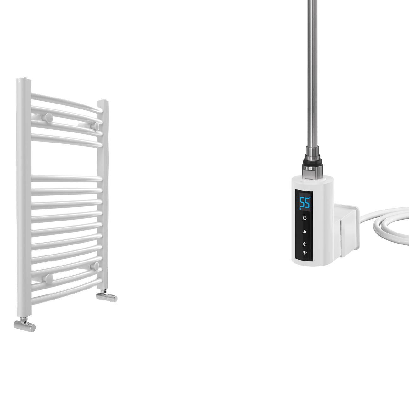 San Remo - White Electric Towel Rail - H1430mm x W750mm - 900w Thermostatic WIFI - Curved