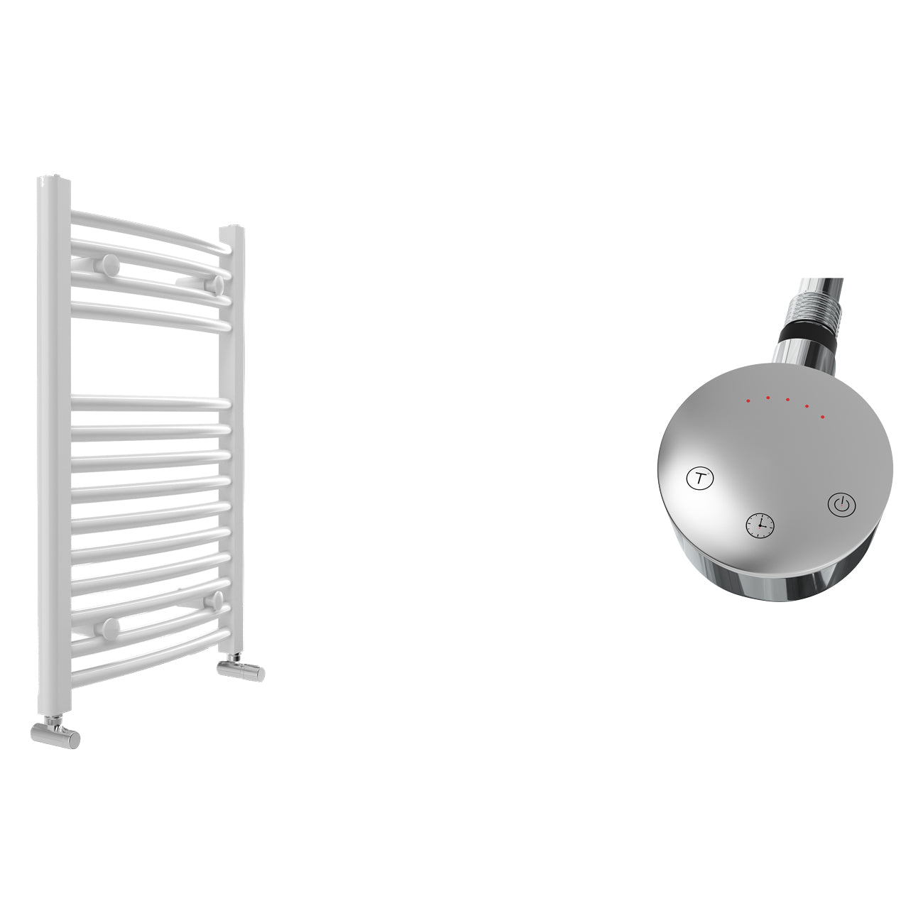 San Remo - White Electric Towel Rail - H1430mm x W750mm - 1000w Thermostatic - Curved