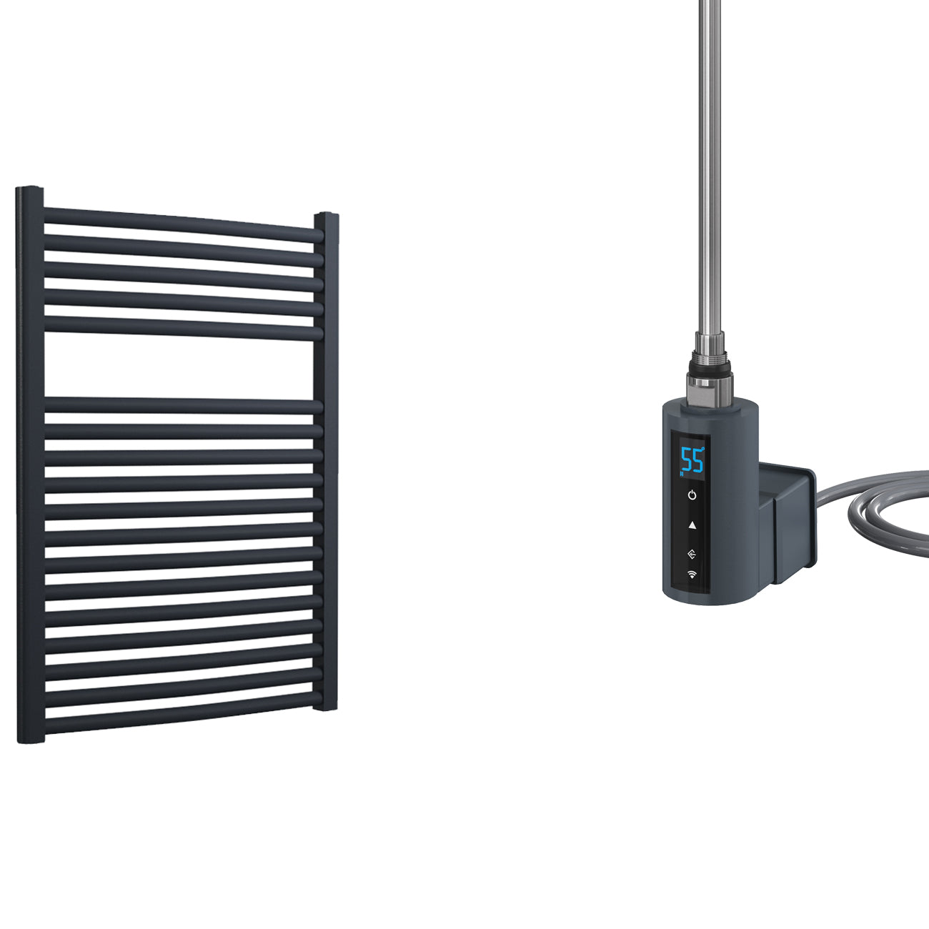 Roma - Anthracite Electric Towel Rail - H840mm x W600mm - 600ww Thermostatic WIFI - Curved