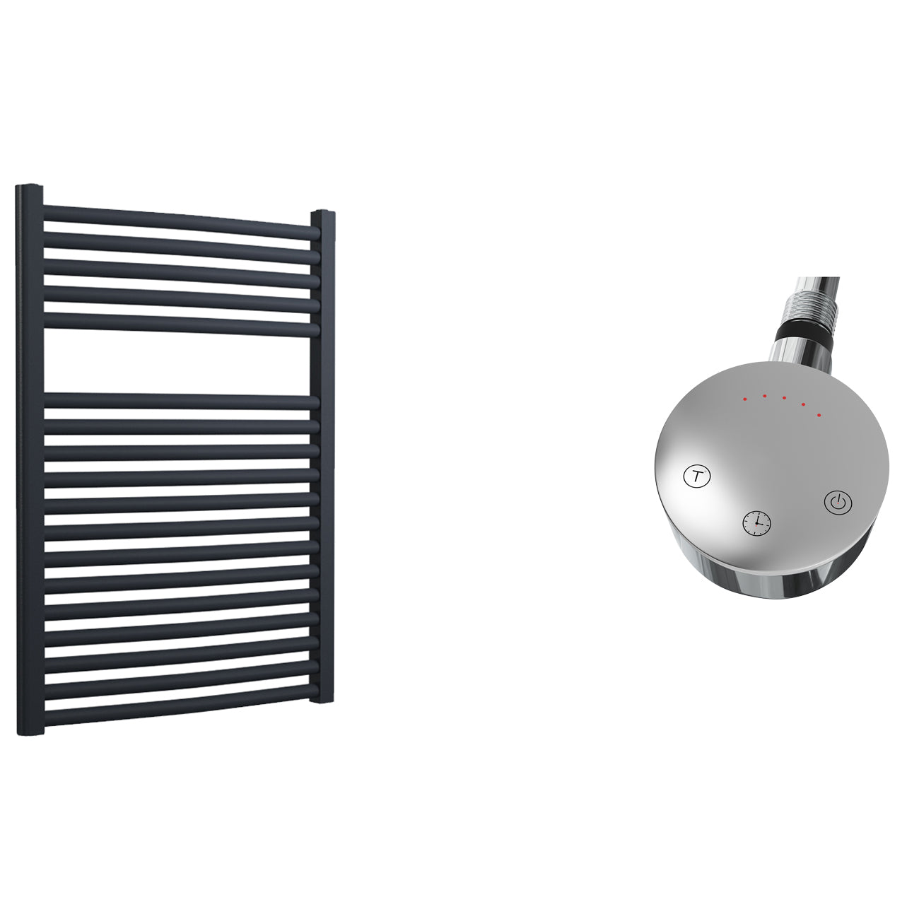 Roma - Anthracite Electric Towel Rail - H840mm x W600mm - 600ww Thermostatic - Curved