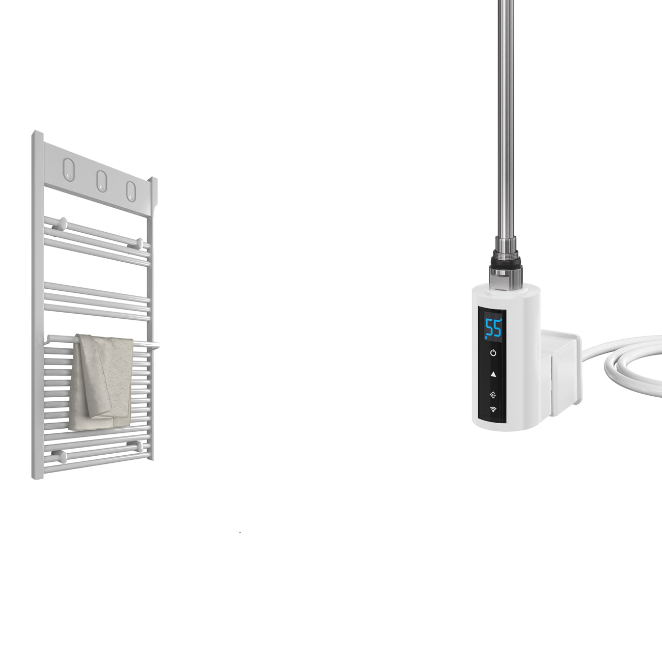 Orvieto - White Electric Towel Rail - H1030mm x W500mm - Straight 600ww Thermostatic WIFI