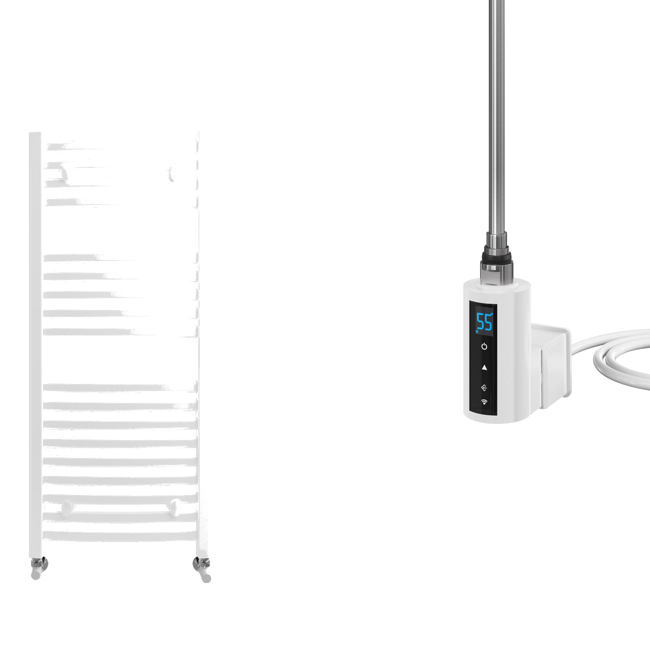 Merano - White Electric Towel Rail - H1150mm x W600mm - 600w Thermostatic WIFI - Curved