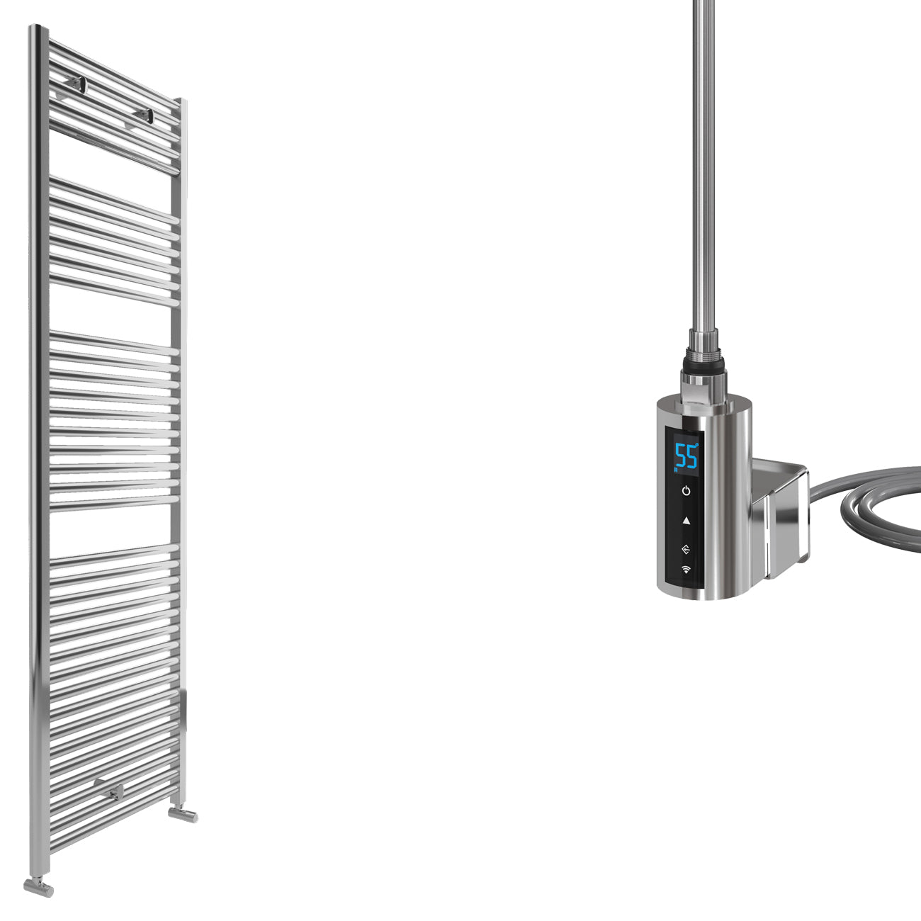 Roma - Chrome Electric Towel Rail - H1512mm x W750mm - Straight 600w Thermostatic WIFI