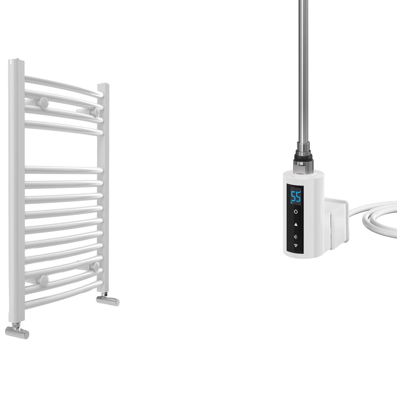 San Remo - White Electric Towel Rail - H690mm x W550mm - 300w Thermostatic WIFI - Curved