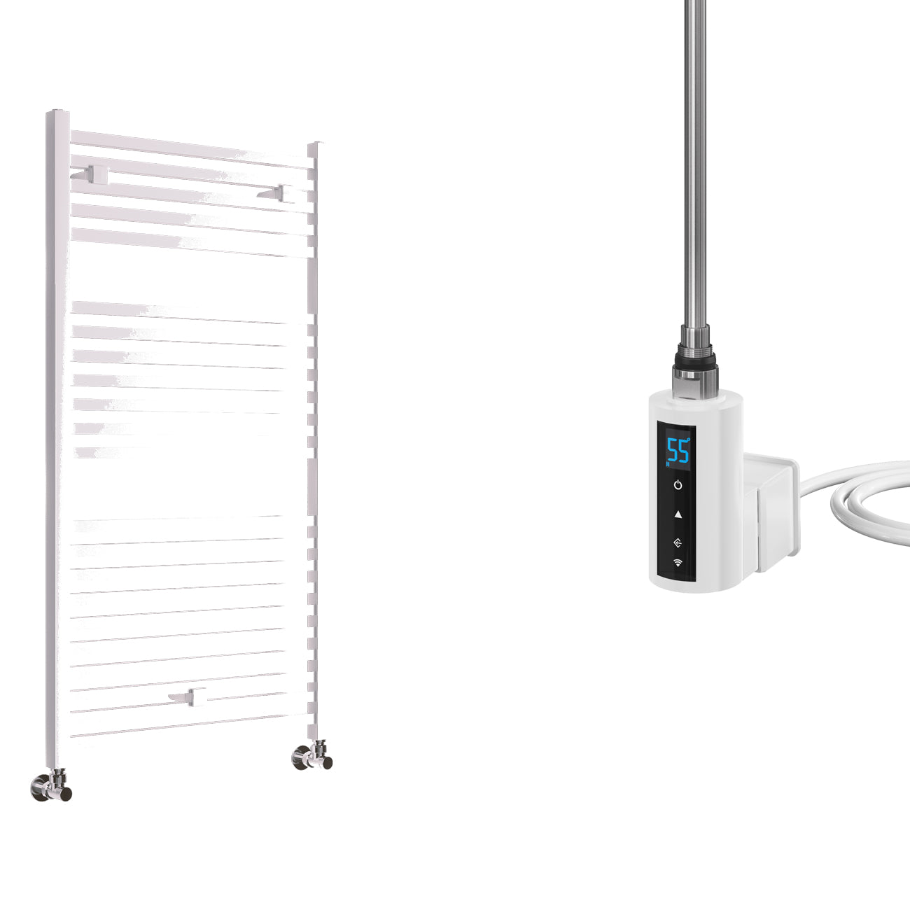 Todi - White Electric Towel Rail - H690mm x W600mm - Straight 300w Thermostatic WIFI