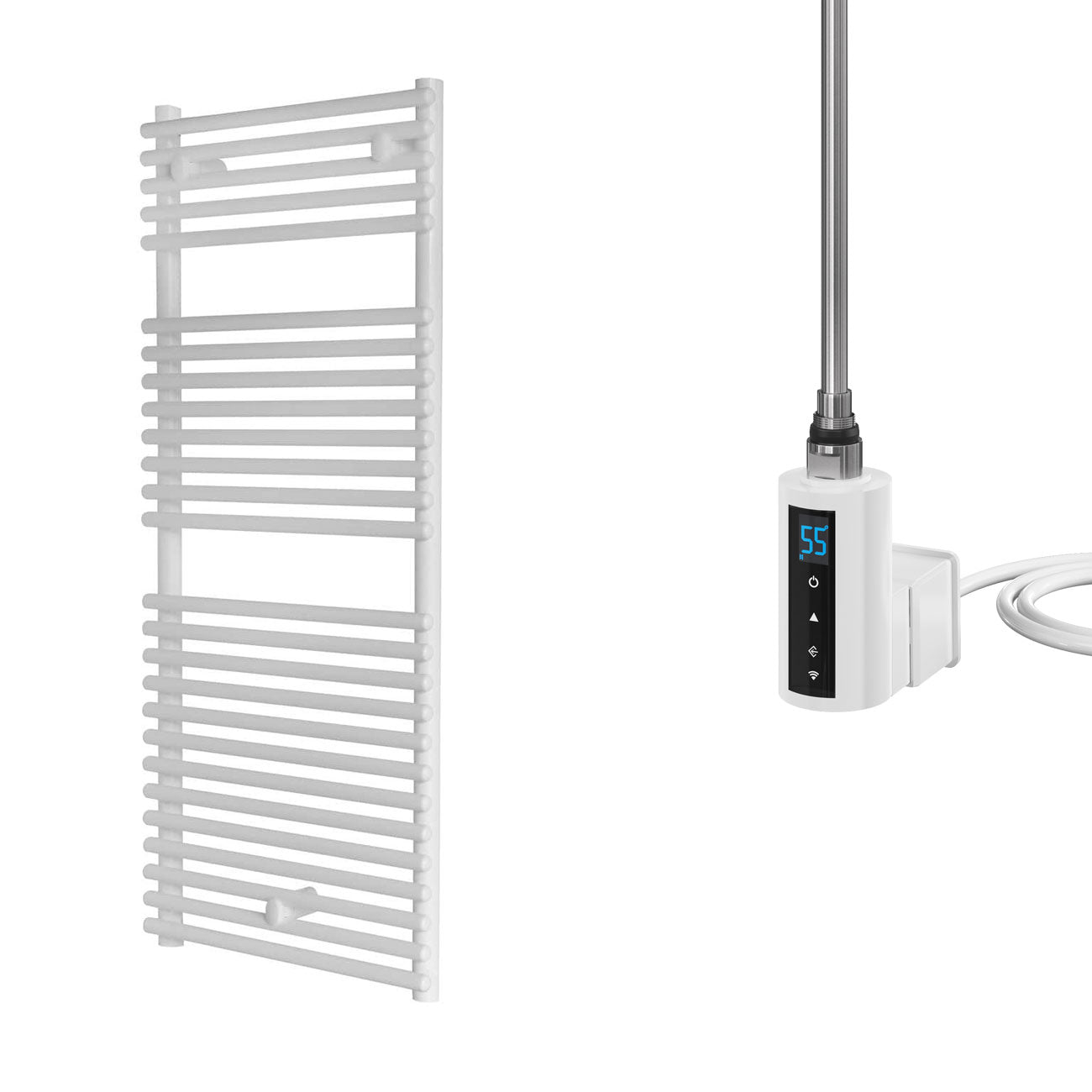 Siracusa - White Electric Towel Rail - H1450mm x W600mm - Straight 600w Thermostatic WIFI