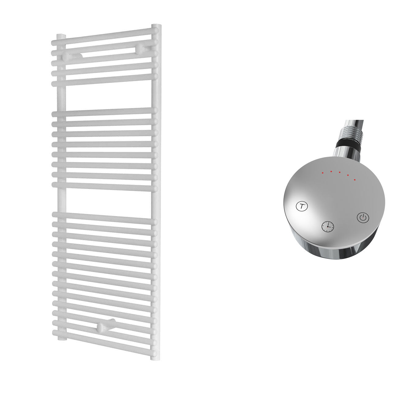 Siracusa - White Electric Towel Rail - H1450mm x W600mm - Straight 600w Thermostatic