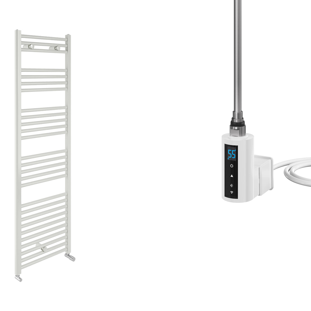 Bolzano - White Electric Towel Rail - H1188mm x W800mm - Straight 600w Thermostatic WIFI