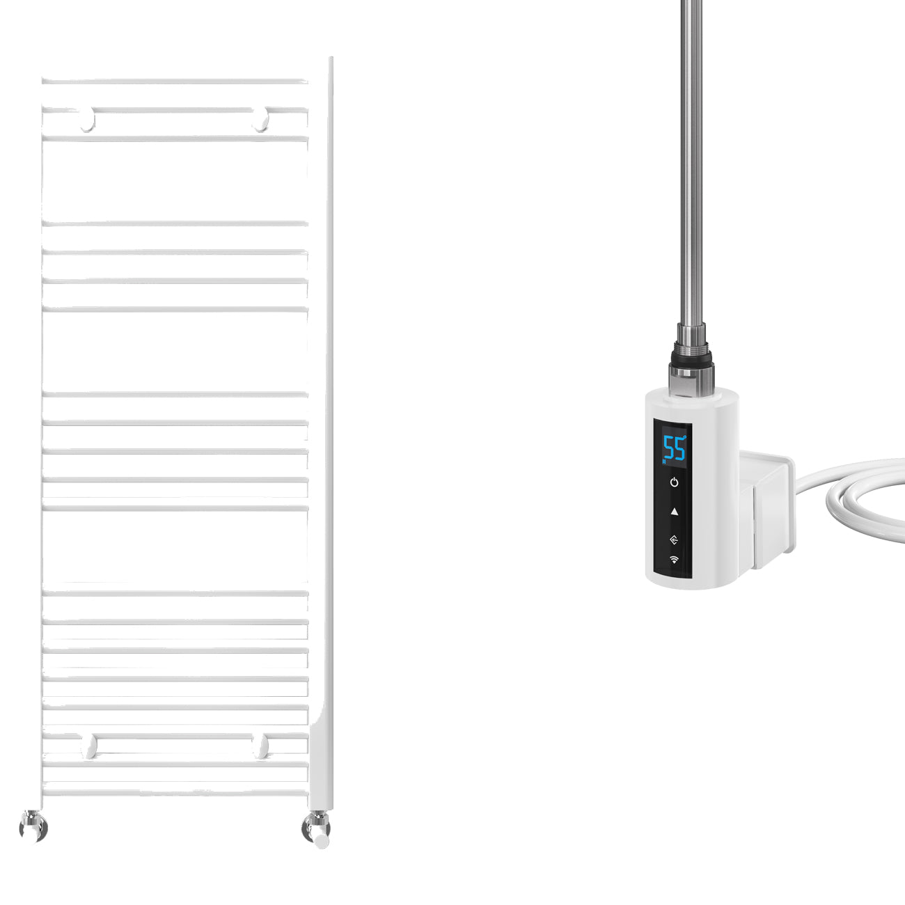 Bolzano - White Electric Towel Rail - H1785mm x W800mm - 1200w Thermostatic WIFI - Curved