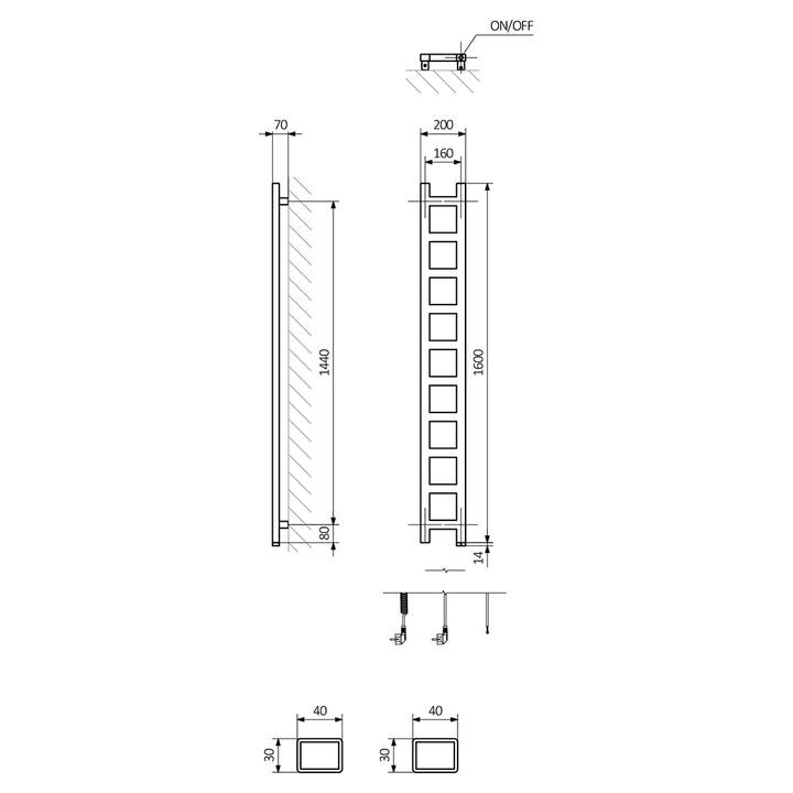 Easy One - Sparkling Gravel Electric Towel Rail H1600mm x W200mm 300w Thermostatic