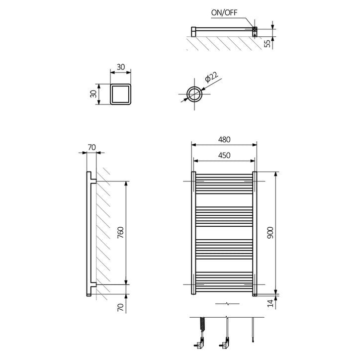 Fiona One - Sparkling Gravel Electric Towel Rail H900mm x W480mm 400w Thermostatic