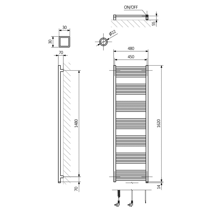 Fiona One - Sparkling Gravel Electric Towel Rail H1620mm x W480mm 600w Thermostatic