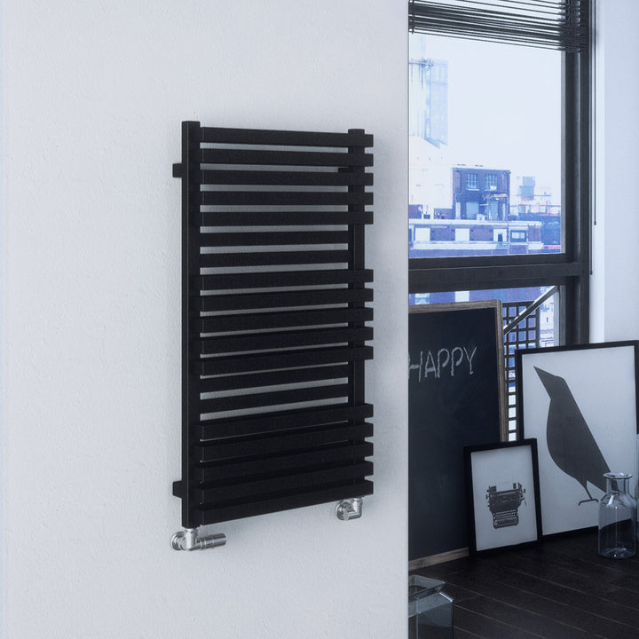 Quadrus - Black Towel Radiator - H870mm x W450mm