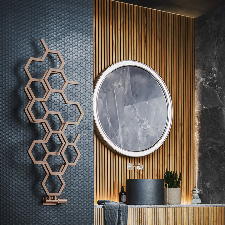 Hex - Copper Vertical Designer Radiator H1220mm x W486mm Single Panel