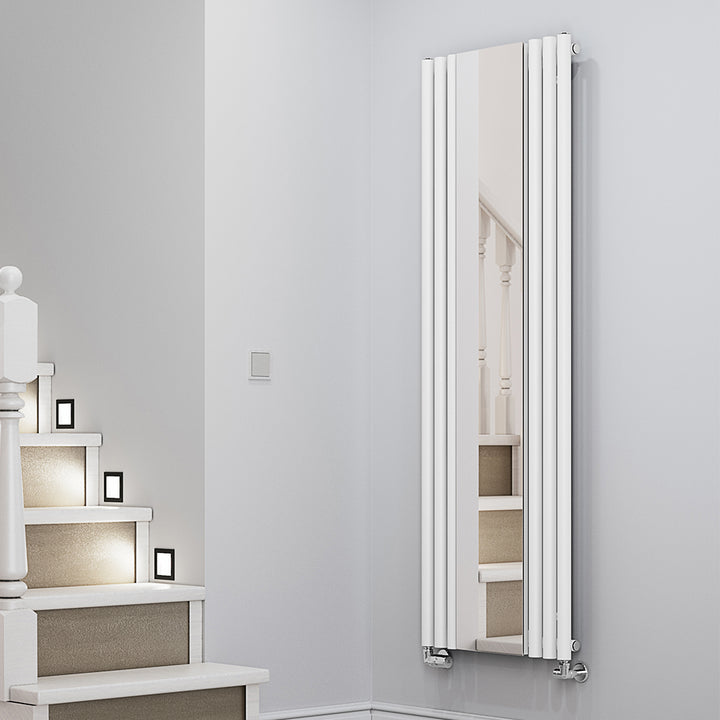 Rolo-Mirror - White Vertical Designer Radiator H1800mm x W590mm Single Panel