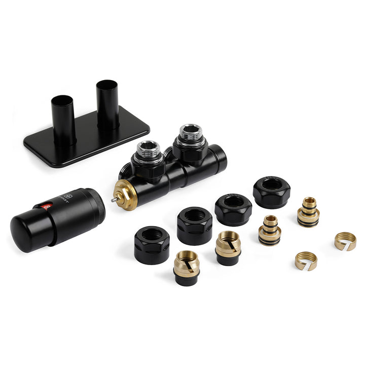 Terma Hex - Black Left Side Thermostatic Valve Angled 15mm