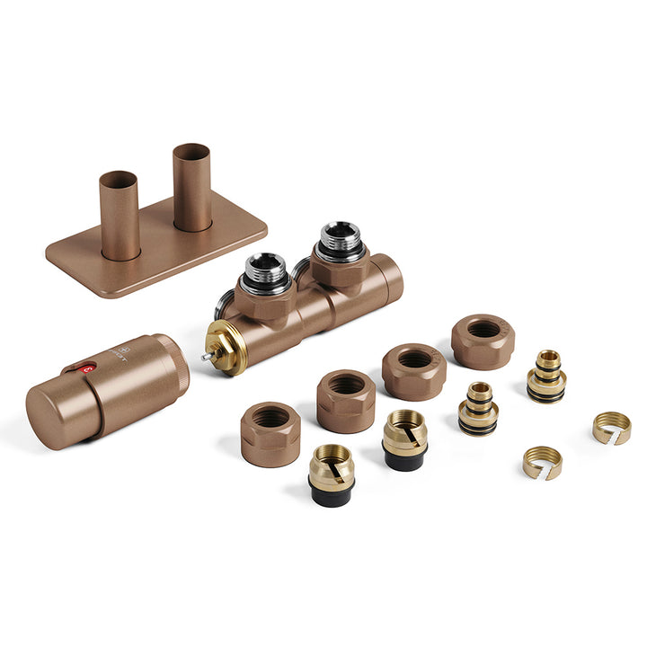 Terma Hex - Copper Left Side Thermostatic Valve Angled 15mm