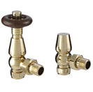 Cork Traditional - Polished Brass Thermostatic Radiator Valve & Lockshield Angled 15mm