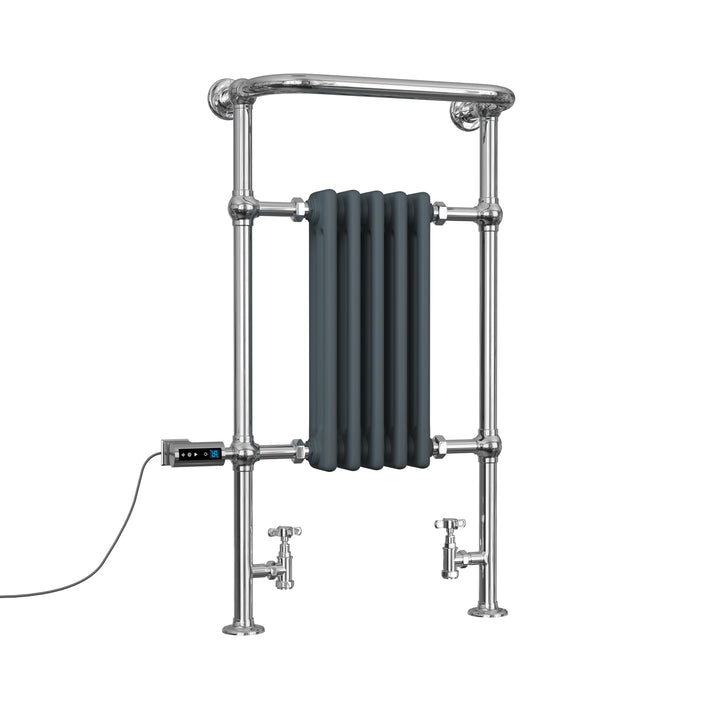 Arundel - Anthracite Traditional Dual Fuel Towel Rail H963mm x W538mm Thermostatic WIFI - Floor Standing