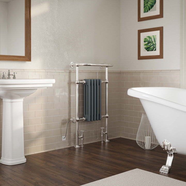 Arundel - Anthracite Traditional Dual Fuel Towel Rail H963mm x W538mm Thermostatic - Floor Standing