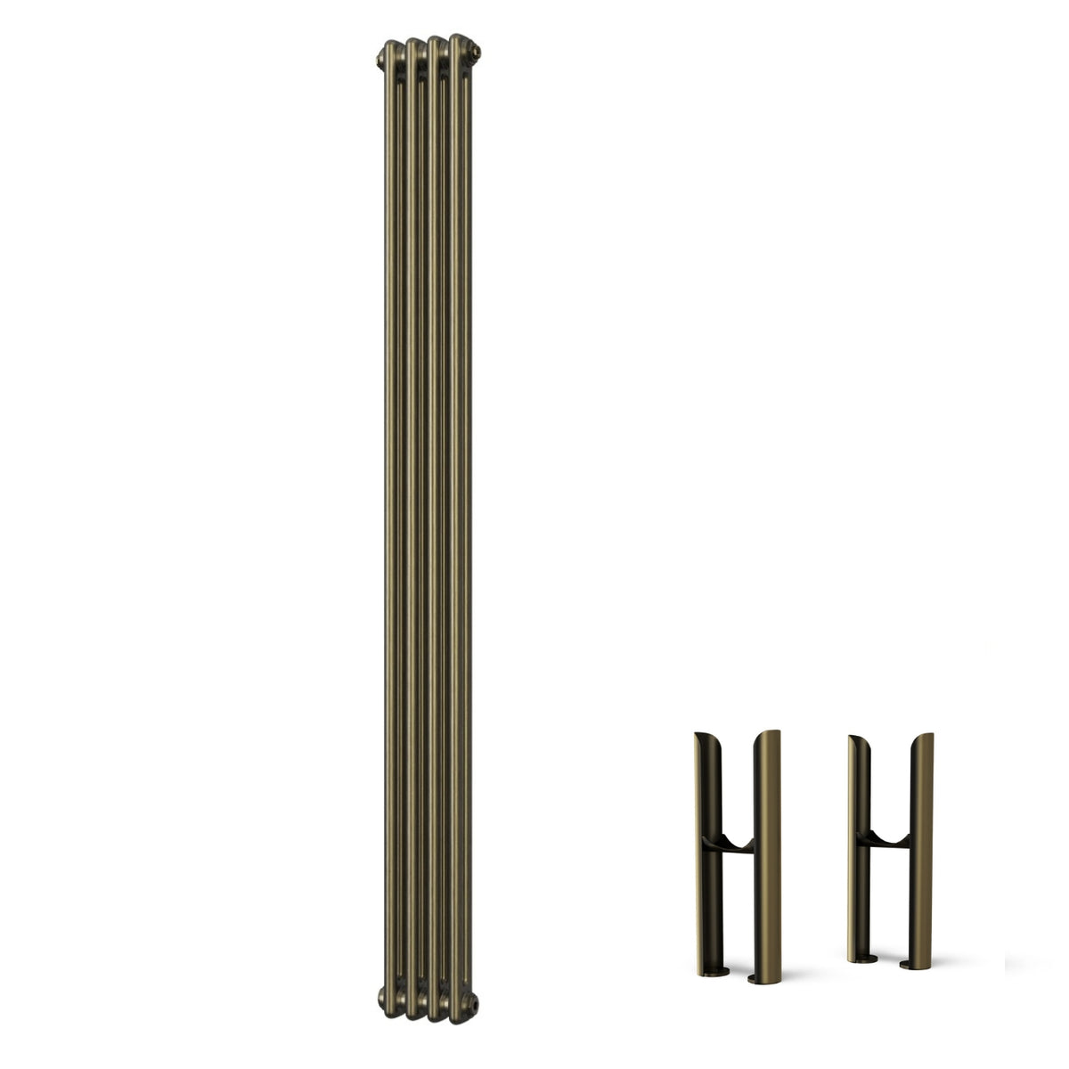 Alpha - Antique Brass Vertical Column Radiator H1800mm x W196mm 2 Column - Feet Included