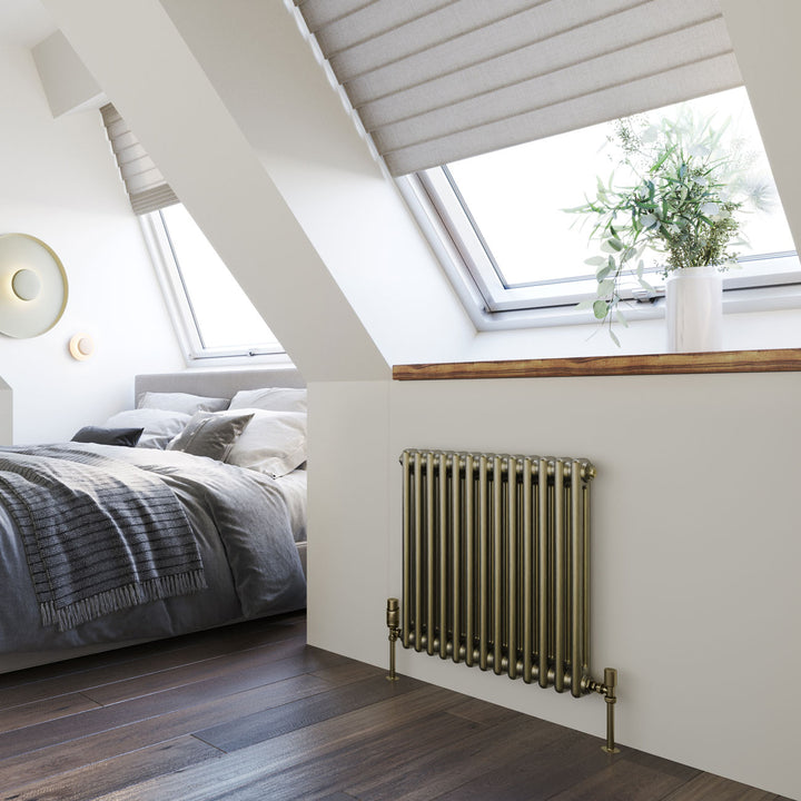 Alpha - Antique Brass Column Radiator H600mm x W592mm 2 Column
