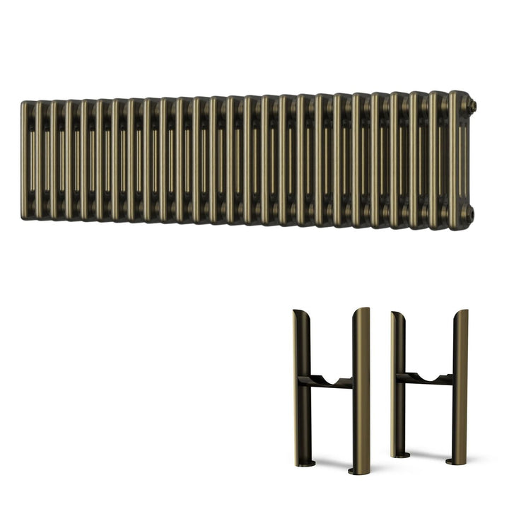 Alpha - Antique Brass Column Radiator H300mm x W1177mm 3 Column - Feet Included