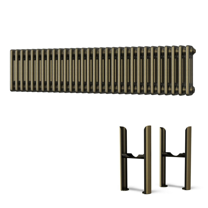 Alpha - Antique Brass Column Radiator H300mm x W1355mm 3 Column - Feet Included