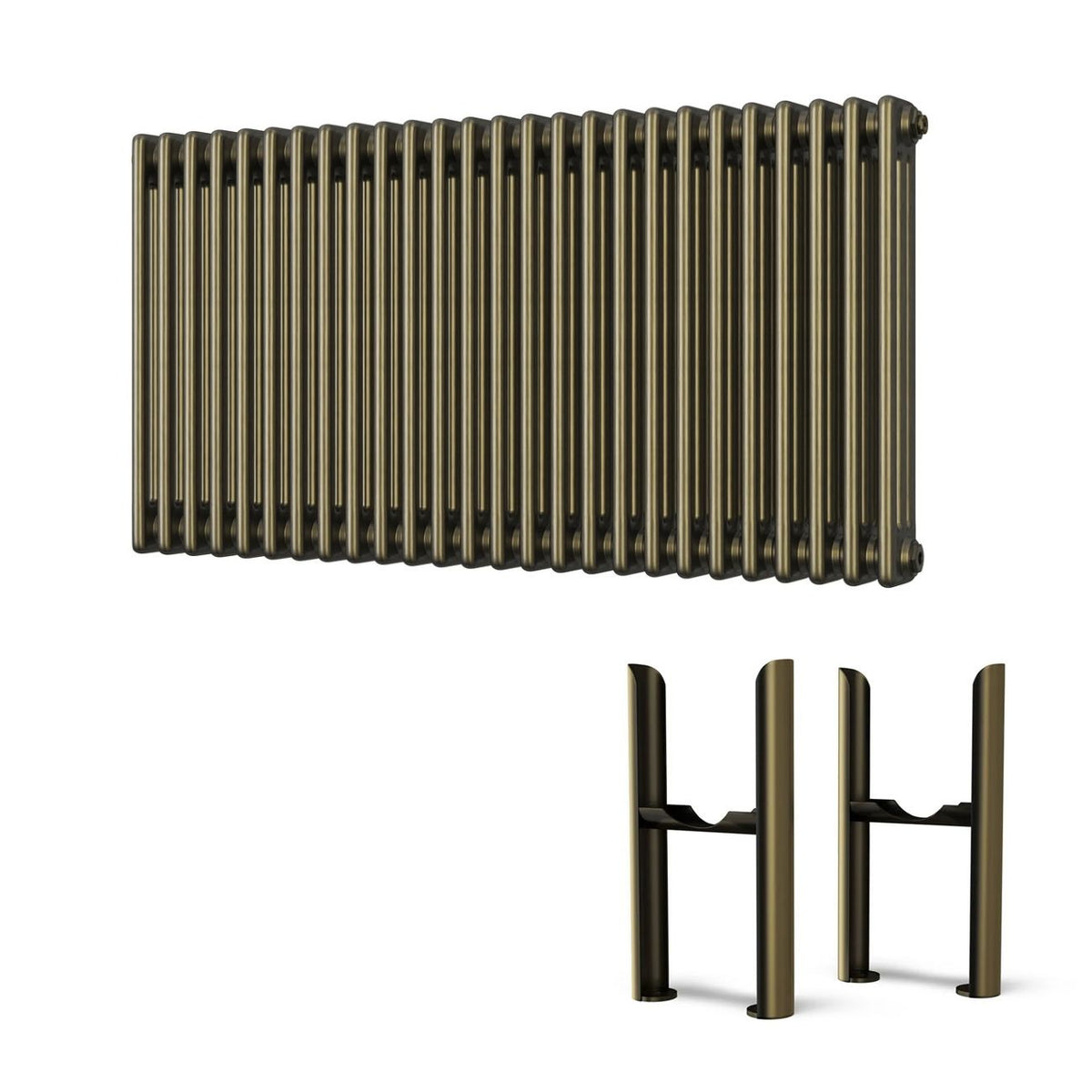Alpha - Antique Brass Column Radiator H600mm x W1177mm 3 Column - Feet Included