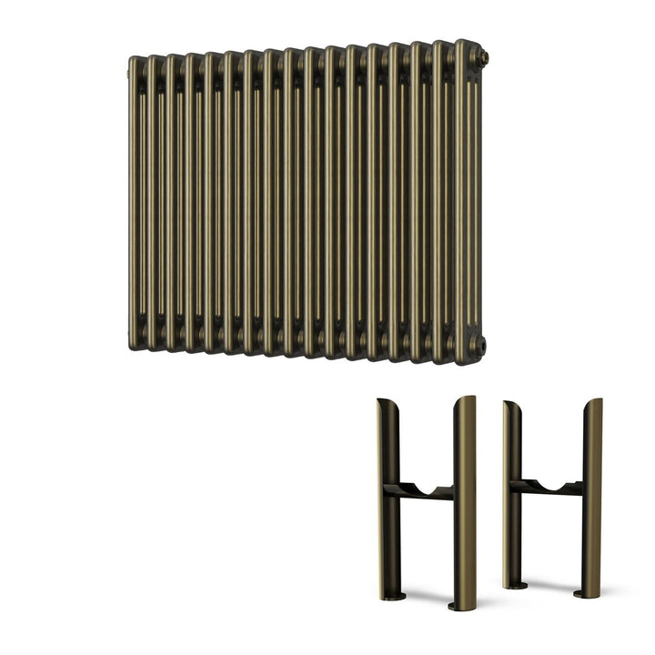 Alpha - Antique Brass Column Radiator H600mm x W777mm 3 Column - Feet Included