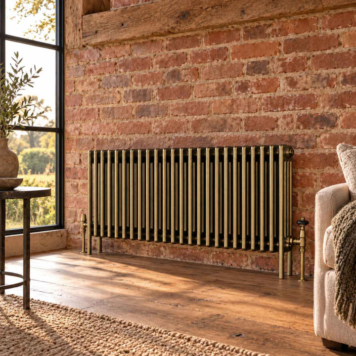 Alpha - Antique Brass Column Radiator H600mm x W1164mm 4 Column - Feet Included