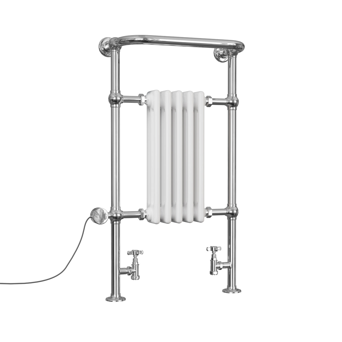 Arundel - White Traditional Dual Fuel Towel Rail H963mm x W538mm Thermostatic - Floor Standing